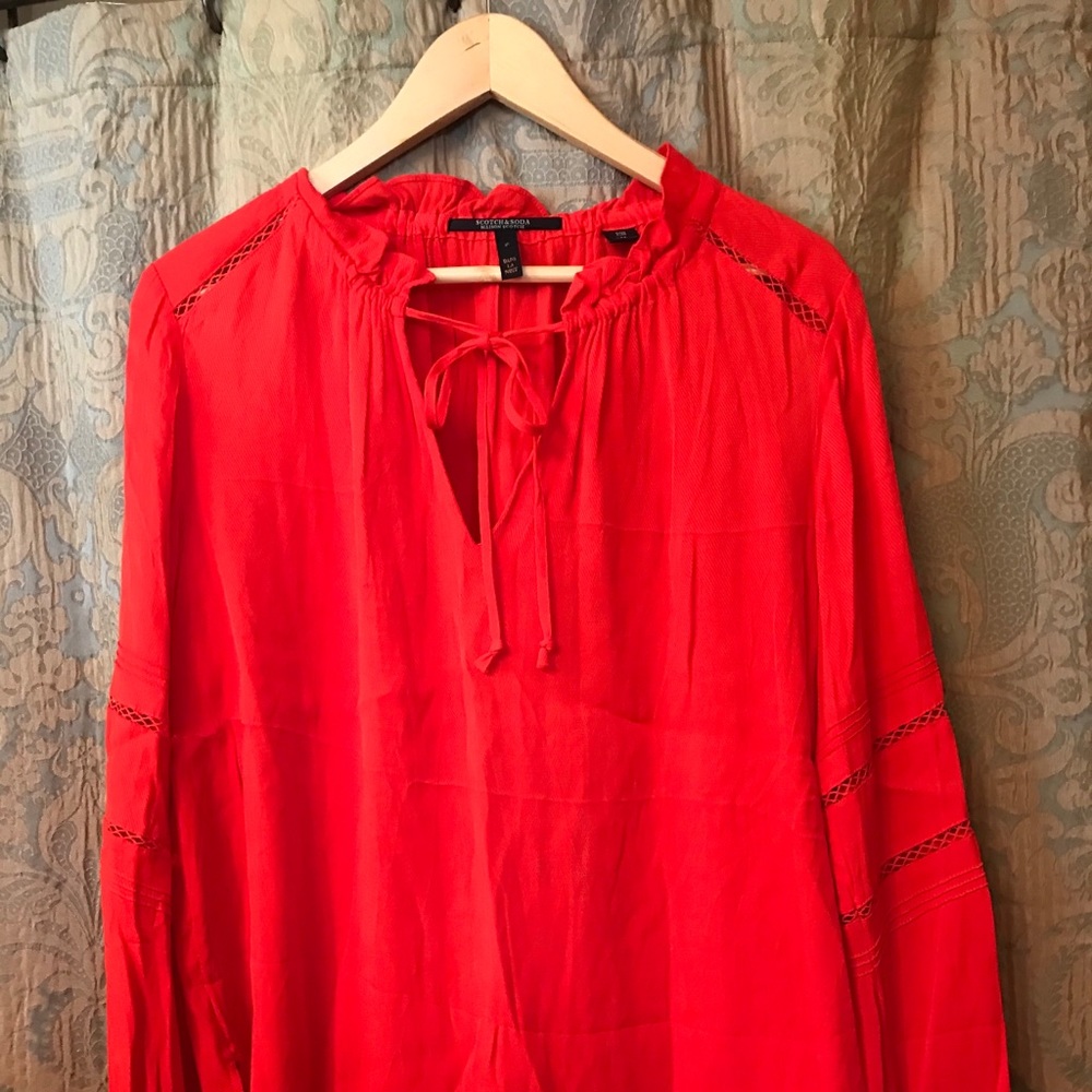 Red/orange blouse with tie detail  size M